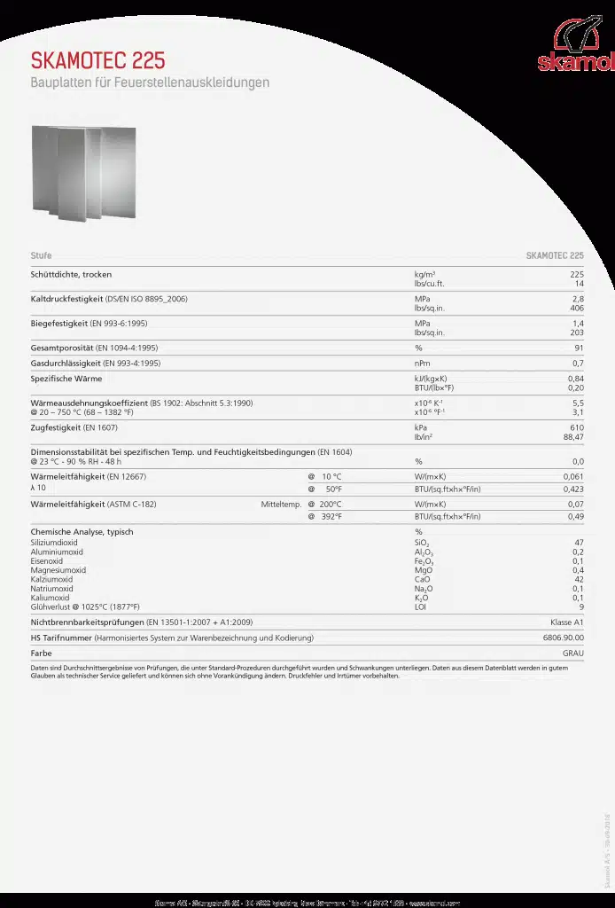 Kaminverkleidung 3 Datasheet SKAMOTEC 225 DE 1