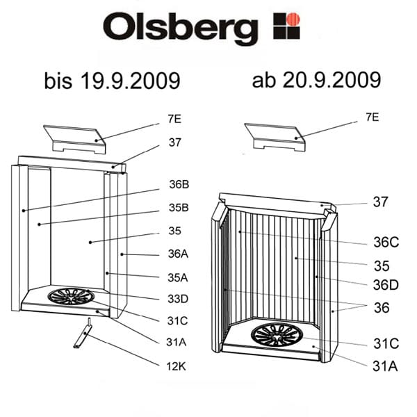Olsberg Caldera Rückwandstein li glatt Ersatzteile Pos. 35B - 23/4084.1253