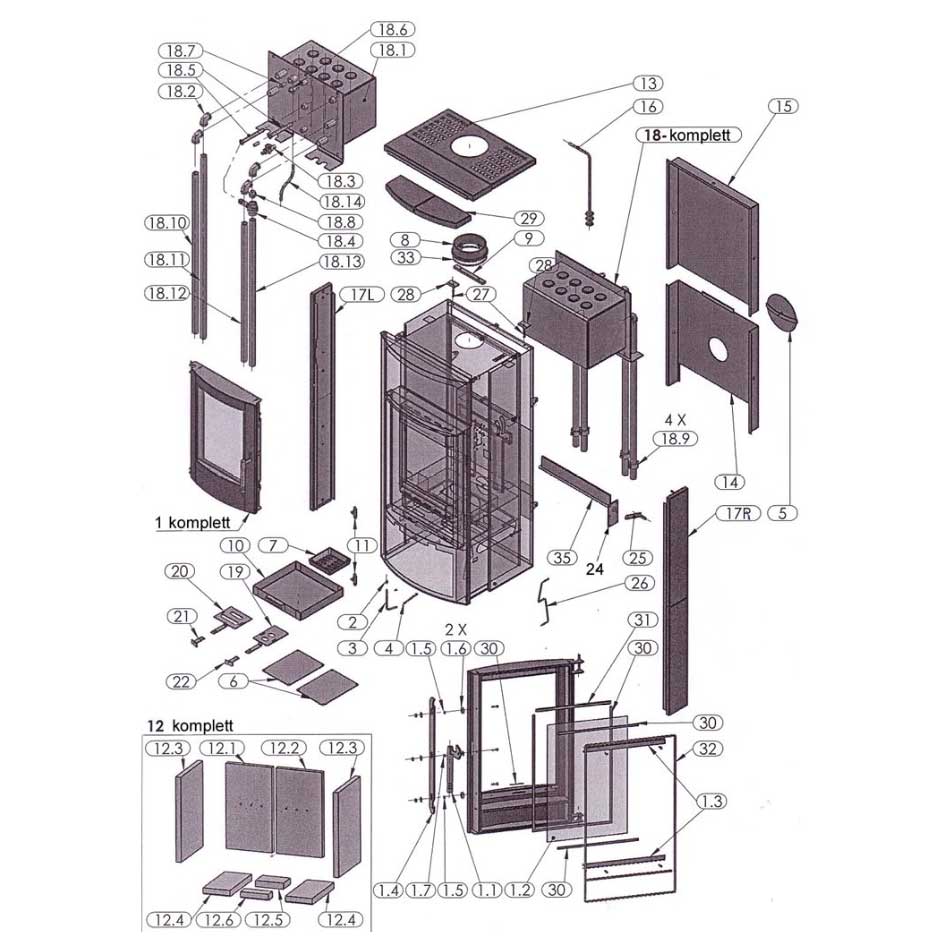 Oranier Belt AQUA Plan Serie 1 Auskleidung Pos. 12 - 2910416000 1 Oranier Belt AQUA Plan Serie 1 Schamotte Auskleidung - 2910416000