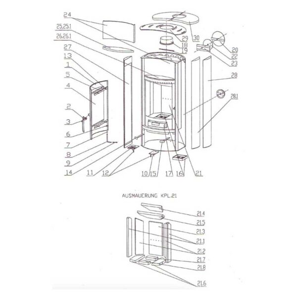 Oranier Pori 5 4671 Serie 1 Schamottesteine komplett Pos. 21 - 2908985000