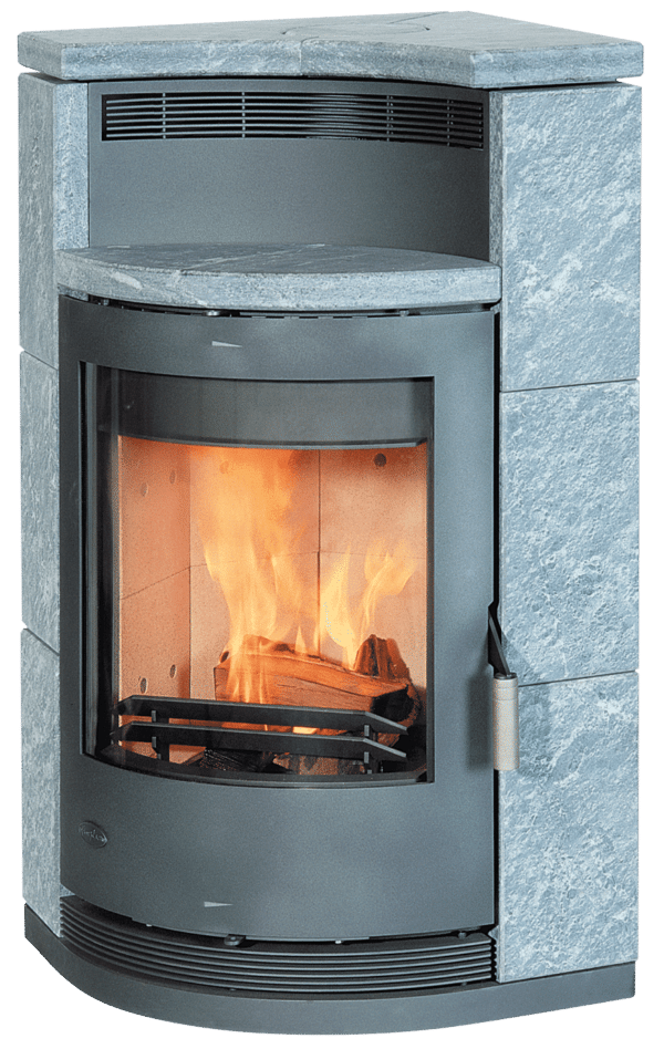 Fireplace Lyon Eckkaminofen Stahl Gussgrau | Speckstein